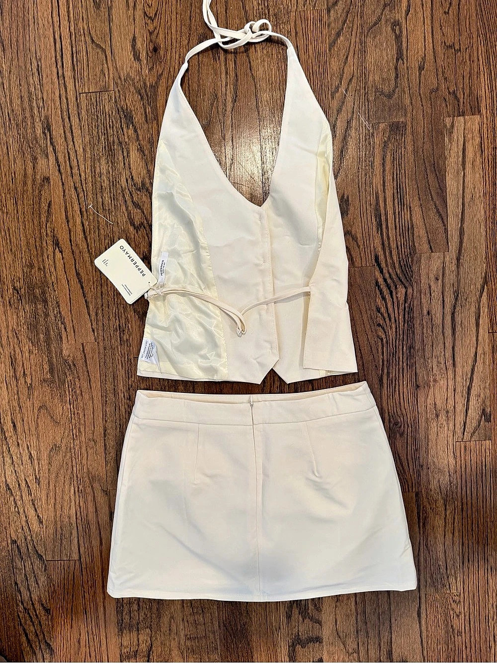 Peppermayo Sarah Halterneck Vest Top and Sarah Mini Skirt Mini Skirt Set White - Picture 2 of 4